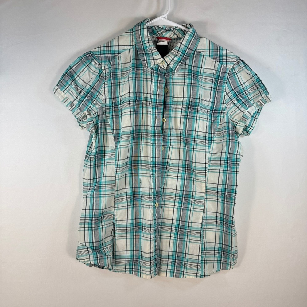 The North Face Mens Teal Plaid Short Sleeve Button Down Shirt AWTF Size L